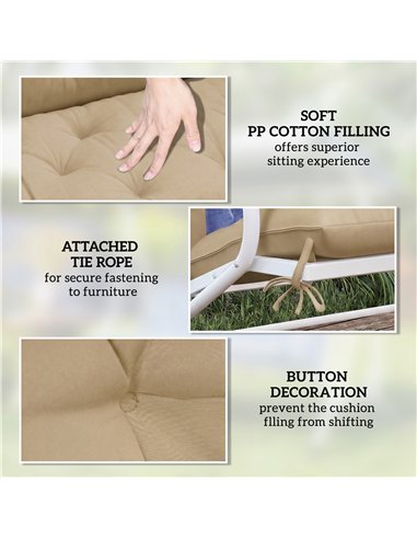 Outsunny Garden Bench Cushion, 2 Seater Swing Chair Cushion, Seat Pad with Ties for Indoor and Outdoor Use, 110 x 120 cm