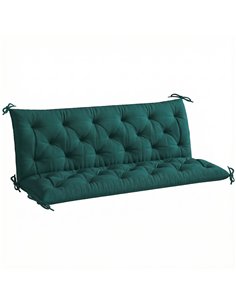 Outsunny 3 Seater Bench Cushion, Garden Chair Cushion with Back and Ties for Indoor and Outdoor Use, 98 x 150 cm, Green