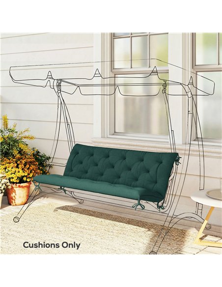 Outsunny 3 Seater Bench Cushion, Garden Chair Cushion with Back and Ties for Indoor and Outdoor Use, 98 x 150 cm, Green - pic 197036 | FastDaddyshop