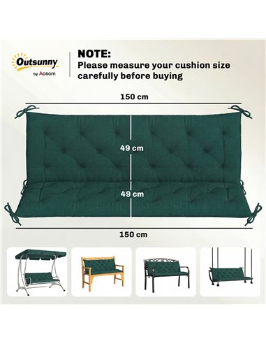 Outsunny 3 Seater Bench Cushion, Garden Chair Cushion with Back and Ties for Indoor and Outdoor Use, 98 x 150 cm, Green