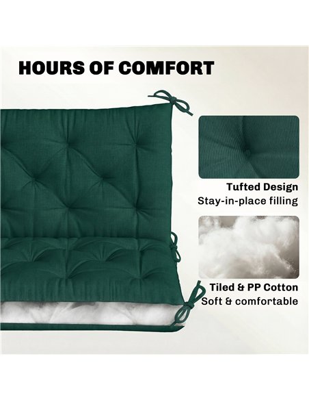 Outsunny 3 Seater Bench Cushion, Garden Chair Cushion with Back and Ties for Indoor and Outdoor Use, 98 x 150 cm, Green - pic 197039 | FastDaddyshop