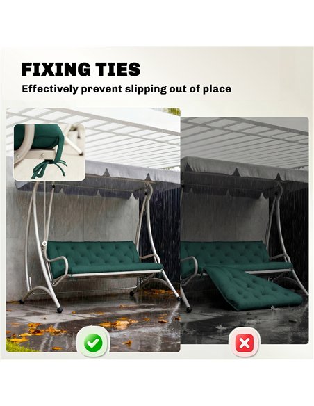 Outsunny 3 Seater Bench Cushion, Garden Chair Cushion with Back and Ties for Indoor and Outdoor Use, 98 x 150 cm, Green - pic 197040 | FastDaddyshop