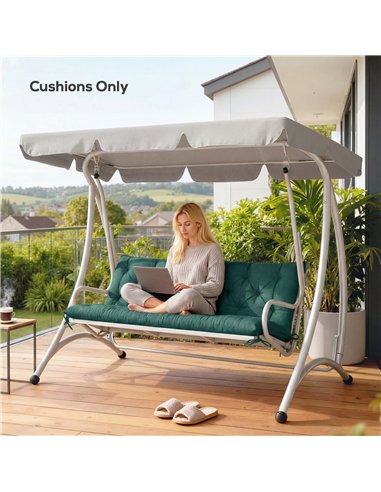 Outsunny 3 Seater Bench Cushion, Garden Chair Cushion with Back and Ties for Indoor and Outdoor Use, 98 x 150 cm, Green