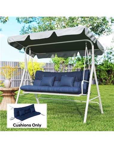 Outsunny Outdoor Seat Cushions Back Cushion with 2 Pillows, Water Repellent Seat Pads for 3-Seater Chair, Dark Blue