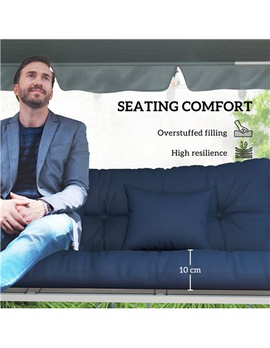 Outsunny Outdoor Seat Cushions Back Cushion with 2 Pillows, Water Repellent Seat Pads for 3-Seater Chair, Dark Blue