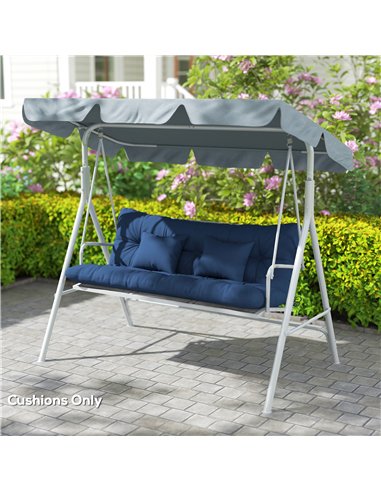 Outsunny Outdoor Seat Cushions Back Cushion with 2 Pillows, Water Repellent Seat Pads for 3-Seater Chair, Dark Blue