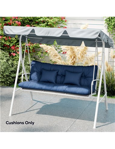Outsunny Outdoor Seat Cushions Back Cushion with 2 Pillows, Water Repellent Seat Pads for 3-Seater Chair, Dark Blue