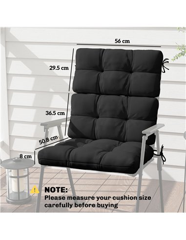 Outsunny 2-Piece Seat Cushion Replacement with Backrest, Garden Patio Chair Cushions Set with Ties, Black