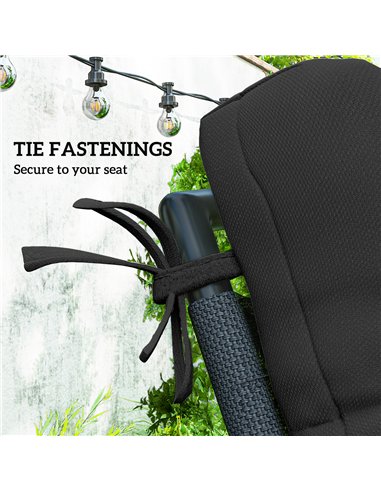 Outsunny 2-Piece Seat Cushion Replacement with Backrest, Garden Patio Chair Cushions Set with Ties, Black