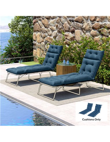 Outsunny Set of Two 190 x 56cm Sun Lounger Cushions - Navy Blue
