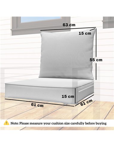 Outsunny Outdoor Seat and Back Cushion Set, 63L x 55W x 15Dcm Patio Deep Seating Chair Fade Resistant Replacement Cushion, Light