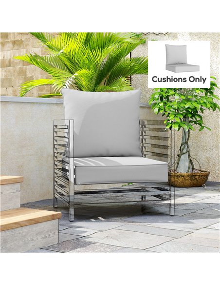 Outsunny Outdoor Seat and Back Cushion Set, 63L x 55W x 15Dcm Patio Deep Seating Chair Fade Resistant Replacement Cushion, Light - pic 197079 | FastDaddyshop