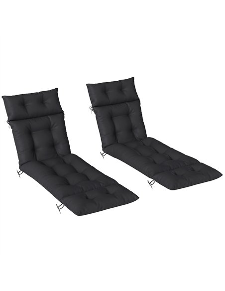 Outsunny Set of Two 190 x 56cm Sun Lounger Cushions - Black - pic 197080 | FastDaddyshop