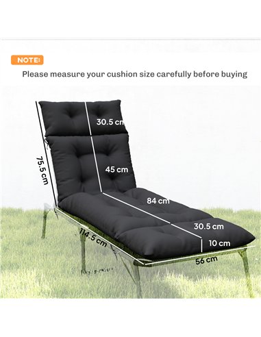 Outsunny Set of Two 190 x 56cm Sun Lounger Cushions - Black