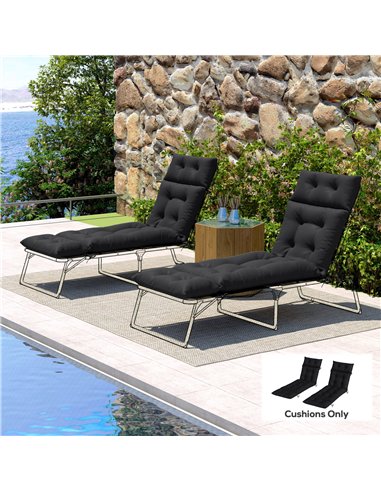 Outsunny Set of Two 190 x 56cm Sun Lounger Cushions - Black