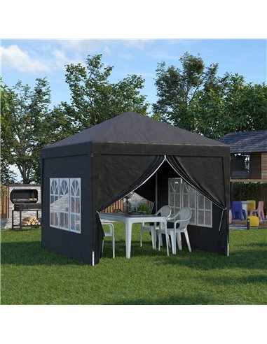 Outsunny 3x3M Pop Up Water Resistant Gazebo with Carry Bag and 2 Windows, Black