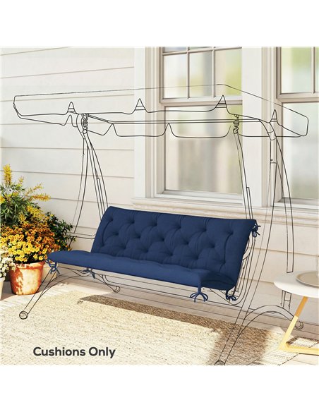 Outsunny 3 Seater Bench Cushion, Garden Chair Cushion with Back and Ties for Indoor and Outdoor Use, 98 x 150 cm, Dark Blue - pic 197090 | FastDaddyshop