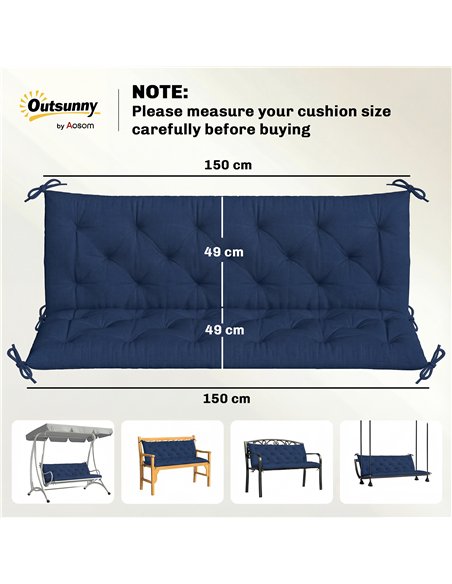 Outsunny 3 Seater Bench Cushion, Garden Chair Cushion with Back and Ties for Indoor and Outdoor Use, 98 x 150 cm, Dark Blue - pic 197091 | FastDaddyshop
