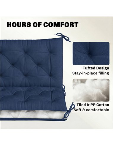 Outsunny 3 Seater Bench Cushion, Garden Chair Cushion with Back and Ties for Indoor and Outdoor Use, 98 x 150 cm, Dark Blue