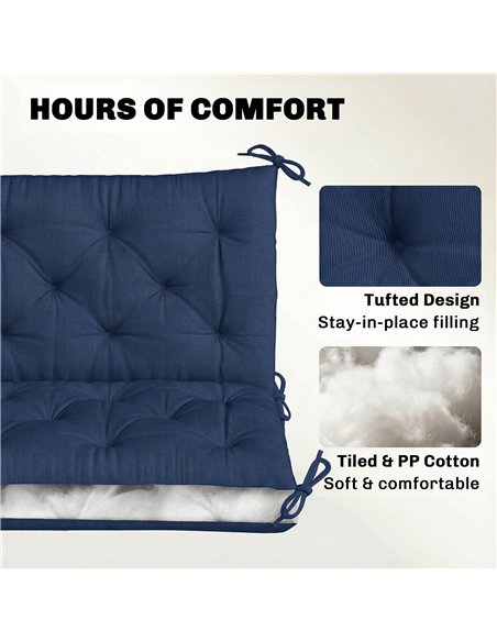 Outsunny 3 Seater Bench Cushion, Garden Chair Cushion with Back and Ties for Indoor and Outdoor Use, 98 x 150 cm, Dark Blue - pic 197093 | FastDaddyshop