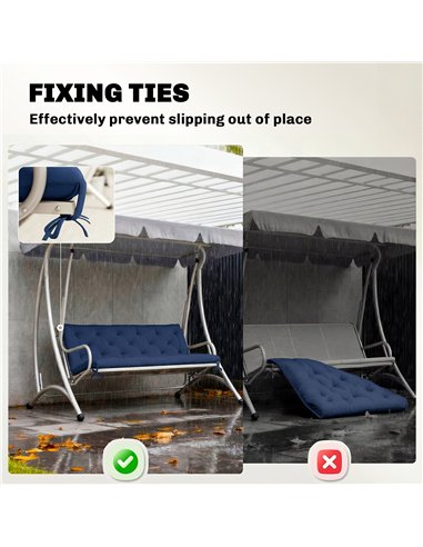 Outsunny 3 Seater Bench Cushion, Garden Chair Cushion with Back and Ties for Indoor and Outdoor Use, 98 x 150 cm, Dark Blue