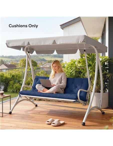 Outsunny 3 Seater Bench Cushion, Garden Chair Cushion with Back and Ties for Indoor and Outdoor Use, 98 x 150 cm, Dark Blue - pic 197097 | FastDaddyshop