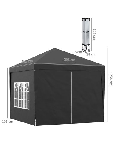 Outsunny 3x3M Pop Up Water Resistant Gazebo with Carry Bag and 2 Windows, Black