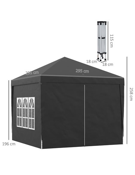 Outsunny 3x3M Pop Up Water Resistant Gazebo with Carry Bag and 2 Windows, Black - pic 19710 | FastDaddyshop