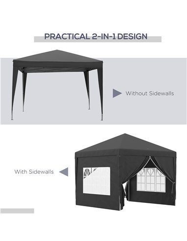 Outsunny 3x3M Pop Up Water Resistant Gazebo with Carry Bag and 2 Windows, Black