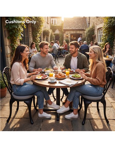 Outsunny Outdoor Bistro Chair Cushions Set of 4 with Removable Cover, 41 x 41 x 5 cm Round Seat Cushions with Ties, Light Grey