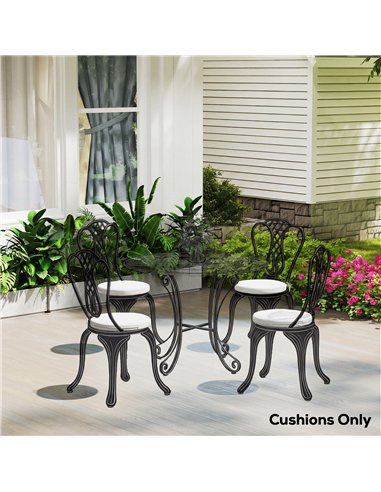 Outsunny Outdoor Bistro Chair Cushions Set of 4 with Removable Cover, 41 x 41 x 5 cm Round Seat Cushions with Ties, White