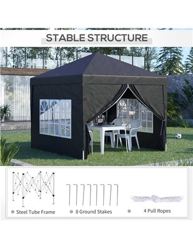 Outsunny 3x3M Pop Up Water Resistant Gazebo with Carry Bag and 2 Windows, Black