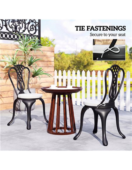 Outsunny Outdoor Bistro Chair Cushions Set of 4 with Removable Cover, 41 x 41 x 5 cm Round Seat Cushions with Ties, White - pic 197121 | FastDaddyshop