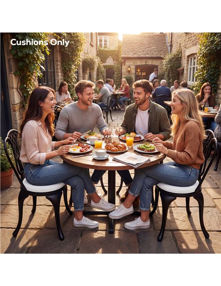 Outsunny Outdoor Bistro Chair Cushions Set of 4 with Removable Cover, 41 x 41 x 5 cm Round Seat Cushions with Ties, White - pic 197124 | FastDaddyshop