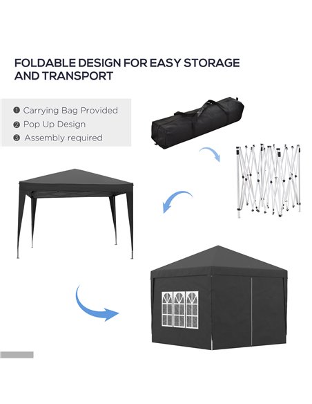 Outsunny 3x3M Pop Up Water Resistant Gazebo with Carry Bag and 2 Windows, Black - pic 19713 | FastDaddyshop