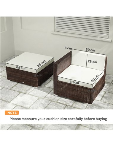 Outsunny 7-Piece Patio Furniture Cushions, Outdoor Loveseat Cushion with Removable Covers for Rattan Furniture, 60x60 cm, Cream