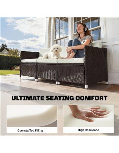 Outsunny 7-Piece Patio Furniture Cushions, Outdoor Loveseat Cushion with Removable Covers for Rattan Furniture, 60x60 cm, Cream