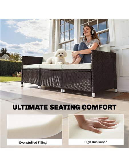 Outsunny 7-Piece Patio Furniture Cushions, Outdoor Loveseat Cushion with Removable Covers for Rattan Furniture, 60x60 cm, Cream - pic 197165 | FastDaddyshop