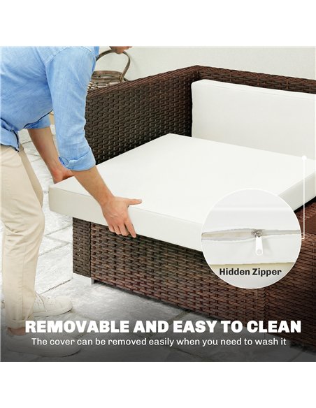 Outsunny 7-Piece Patio Furniture Cushions, Outdoor Loveseat Cushion with Removable Covers for Rattan Furniture, 60x60 cm, Cream - pic 197166 | FastDaddyshop