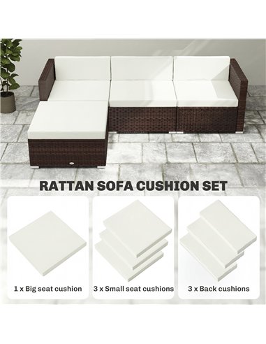 Outsunny 7-Piece Patio Furniture Cushions, Outdoor Loveseat Cushion with Removable Covers for Rattan Furniture, 60x60 cm, Cream
