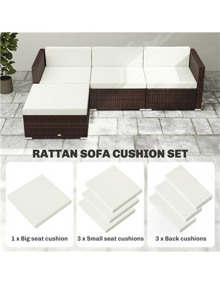 Outsunny 7-Piece Patio Furniture Cushions, Outdoor Loveseat Cushion with Removable Covers for Rattan Furniture, 60x60 cm, Cream - pic 197167 | FastDaddyshop