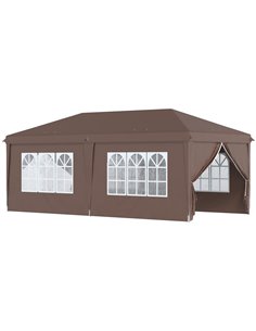 Outsunny 3x6m Pop Up Gazebo with Sides, Windows, Storage Bag, Brown