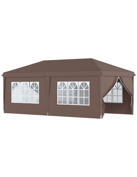 Outsunny 3x6m Pop Up Gazebo with Sides, Windows, Storage Bag, Brown - pic 19717 | FastDaddyshop