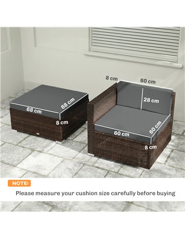 Outsunny 7-Piece Patio Furniture Cushions, Outdoor Loveseat Cushion with Removable Covers for Rattan Furniture, 60x60 cm, Dark G