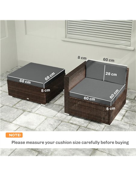 Outsunny 7-Piece Patio Furniture Cushions, Outdoor Loveseat Cushion with Removable Covers for Rattan Furniture, 60x60 cm, Dark G - pic 197172 | FastDaddyshop