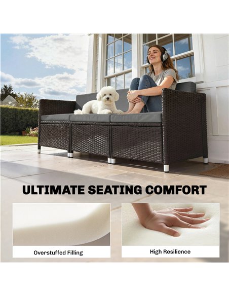 Outsunny 7-Piece Patio Furniture Cushions, Outdoor Loveseat Cushion with Removable Covers for Rattan Furniture, 60x60 cm, Dark G - pic 197174 | FastDaddyshop