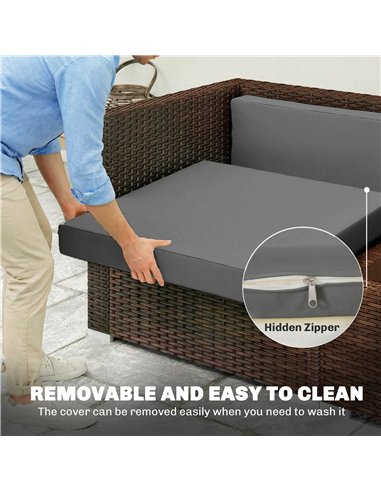 Outsunny 7-Piece Patio Furniture Cushions, Outdoor Loveseat Cushion with Removable Covers for Rattan Furniture, 60x60 cm, Dark G