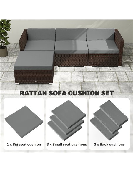 Outsunny 7-Piece Patio Furniture Cushions, Outdoor Loveseat Cushion with Removable Covers for Rattan Furniture, 60x60 cm, Dark G - pic 197176 | FastDaddyshop
