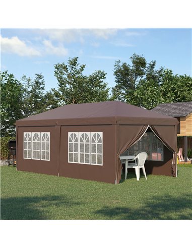 Outsunny 3x6m Pop Up Gazebo with Sides, Windows, Storage Bag, Brown