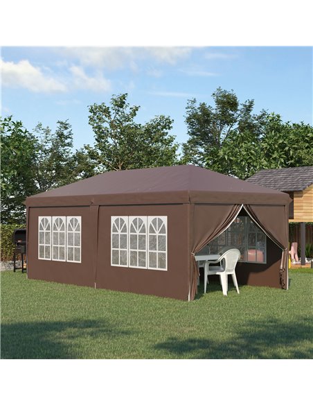 Outsunny 3x6m Pop Up Gazebo with Sides, Windows, Storage Bag, Brown - pic 19718 | FastDaddyshop